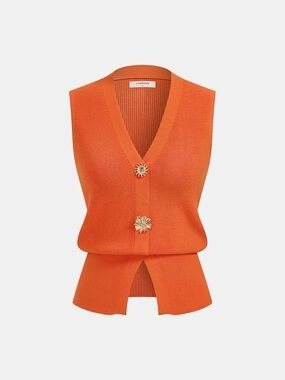 Commense Decorative Button V Neck Knit Vest